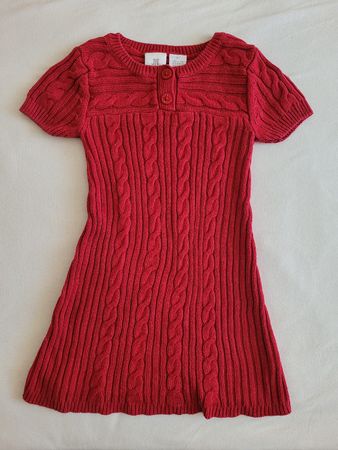 Mädchen Kleid rot gestrickt Zopfmuster guter Zustand