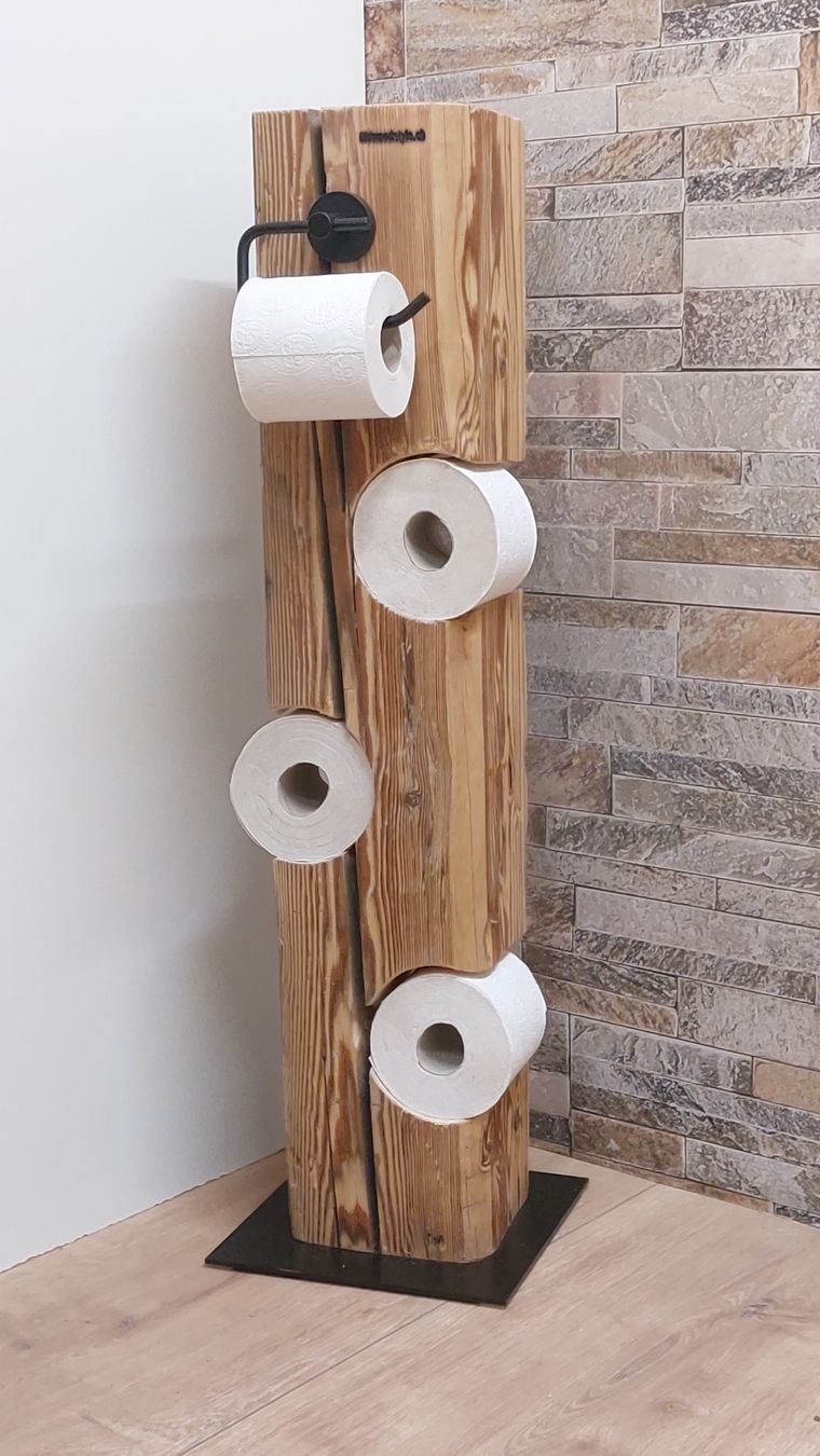 WC: Rustikaler WC-Rollenständer aus einem Altholzbalken – Nuovo e nell'imballaggio originale da Egnach venduto da Oldwoodstyle 1