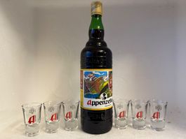 1 Liter Appenzeller Alpenbitter Aperitif 29% & 6 Shot Gläser