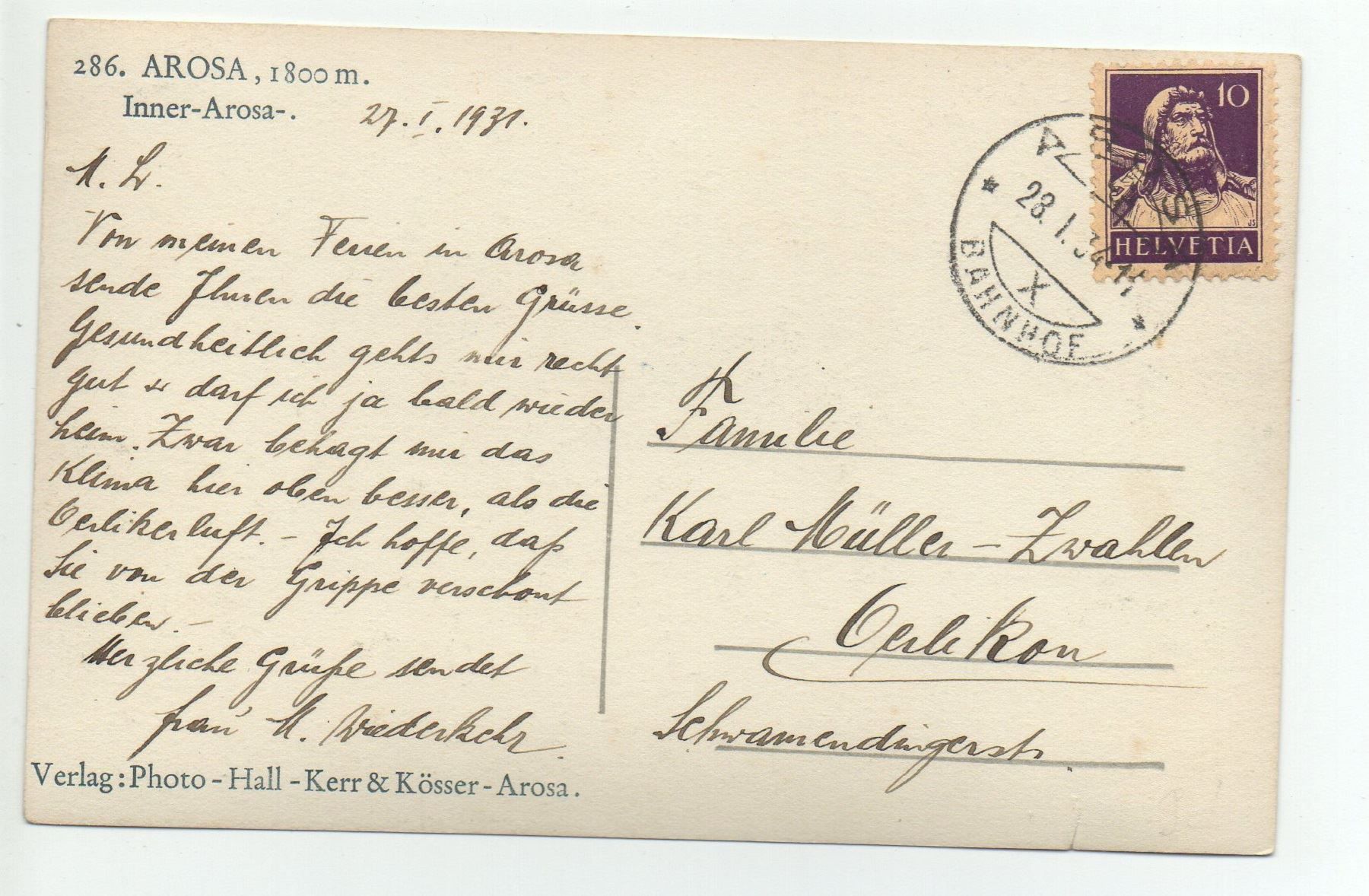Cartoline postali: AROSA Inner-Arosa, Skifahrer – Usato da Jona venduto da philajona 1