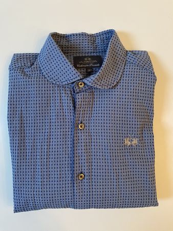Men's La Martina Shirt Size L Blue White Check Cotton Casual