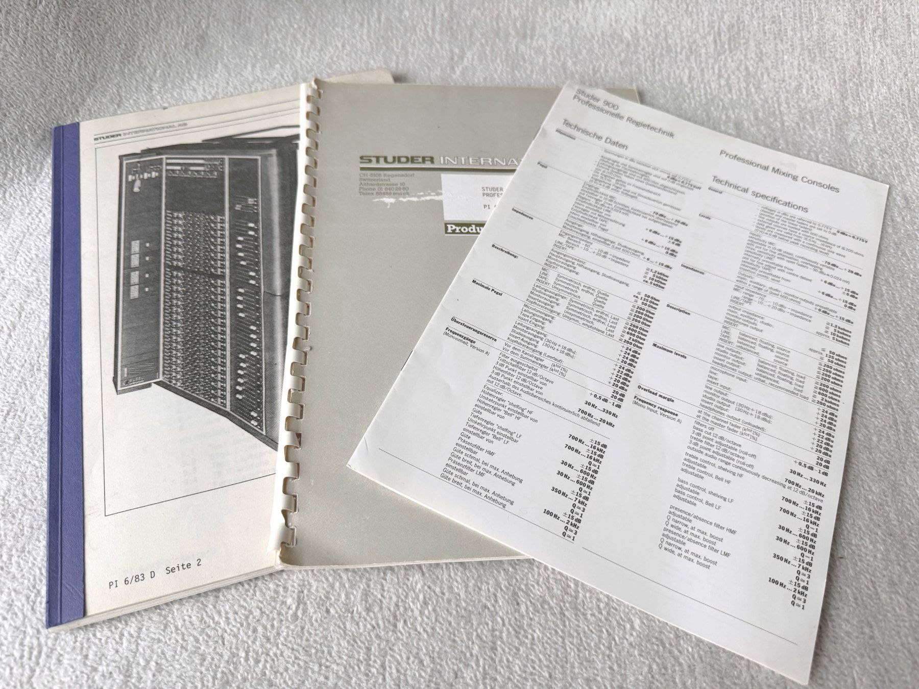 Studer Console di mixaggio: 3x Studer 900/902 Mischpult Dokumentation,Techn. Daten top – Usato da Zürich venduto da Malco0