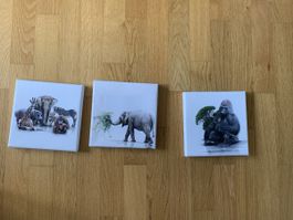 3x Tierbilder auf Stoff gedruckt 20cmx20cm