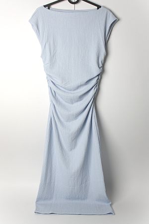 Gecrinkeltes Kleid mit Kappenärmeln, hellblau, S
