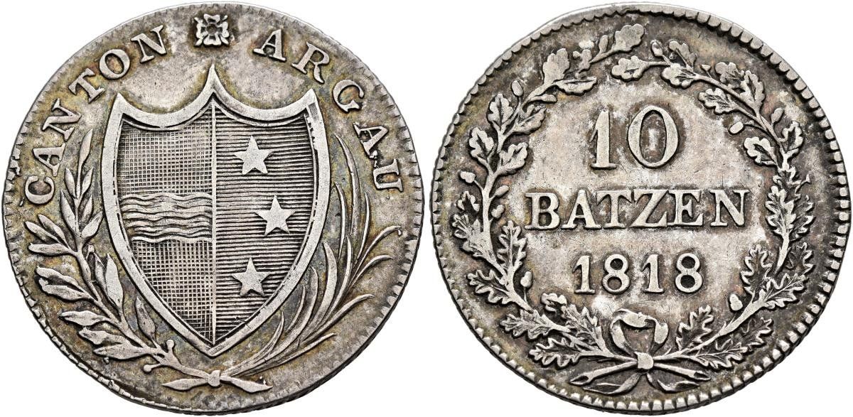 Tutti le monete: Aargau - Kanton - 10 Batzen 1818 – Usato da Schaffhausen venduto da schatzkiste69