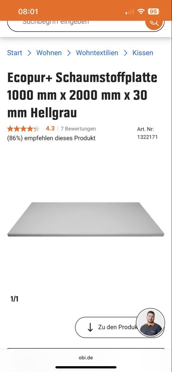Tessuti: Schaumstoff 200x57x3cm Rest – Nuovo (secondo la descrizione) da Tagelswangen venduto da Bomu 2
