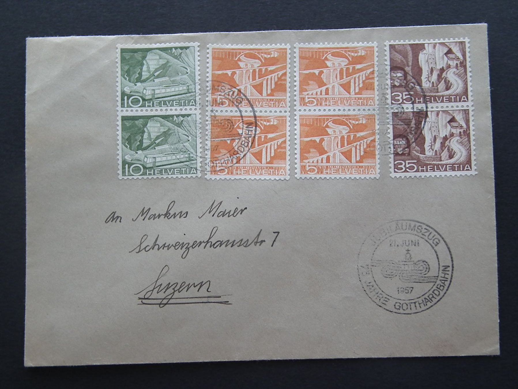 Tutti i francobolli: 1957 Brief mit Sonderstempel 75 Jahre Gotthardbahn – Usato da Kriens venduto da WULLU99