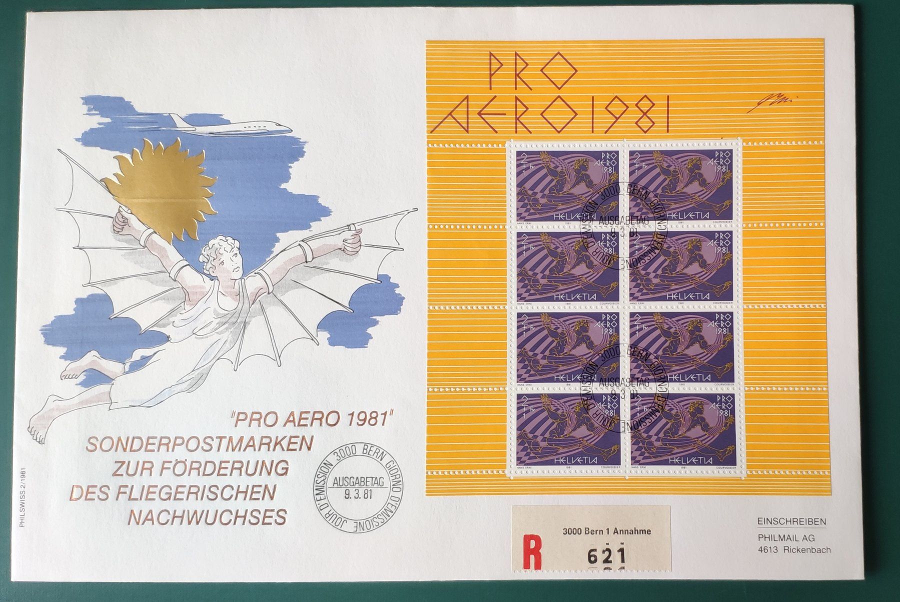 Tutti i francobolli: Pro Aero 1981 3 FDC + 1 Karte. – Usato da Volketswil venduto da Spacepanda