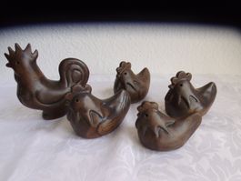 Huhn Hahn und Hennen aus Ton Handarbeit 5 Stück