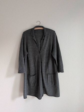 Gudrun Sjöden Strickblazer lange Jacke 100% Wolle grau Gr. L