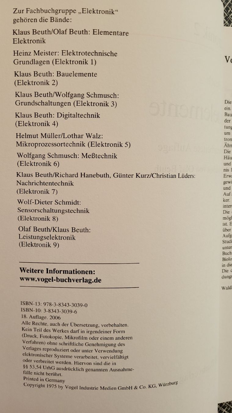 Livres: Fachbuch Bauelemente Elektronik 2 Klaus Beuth 18. Auflage – Neuf (Voir description) à Döttingen par Alis68 2