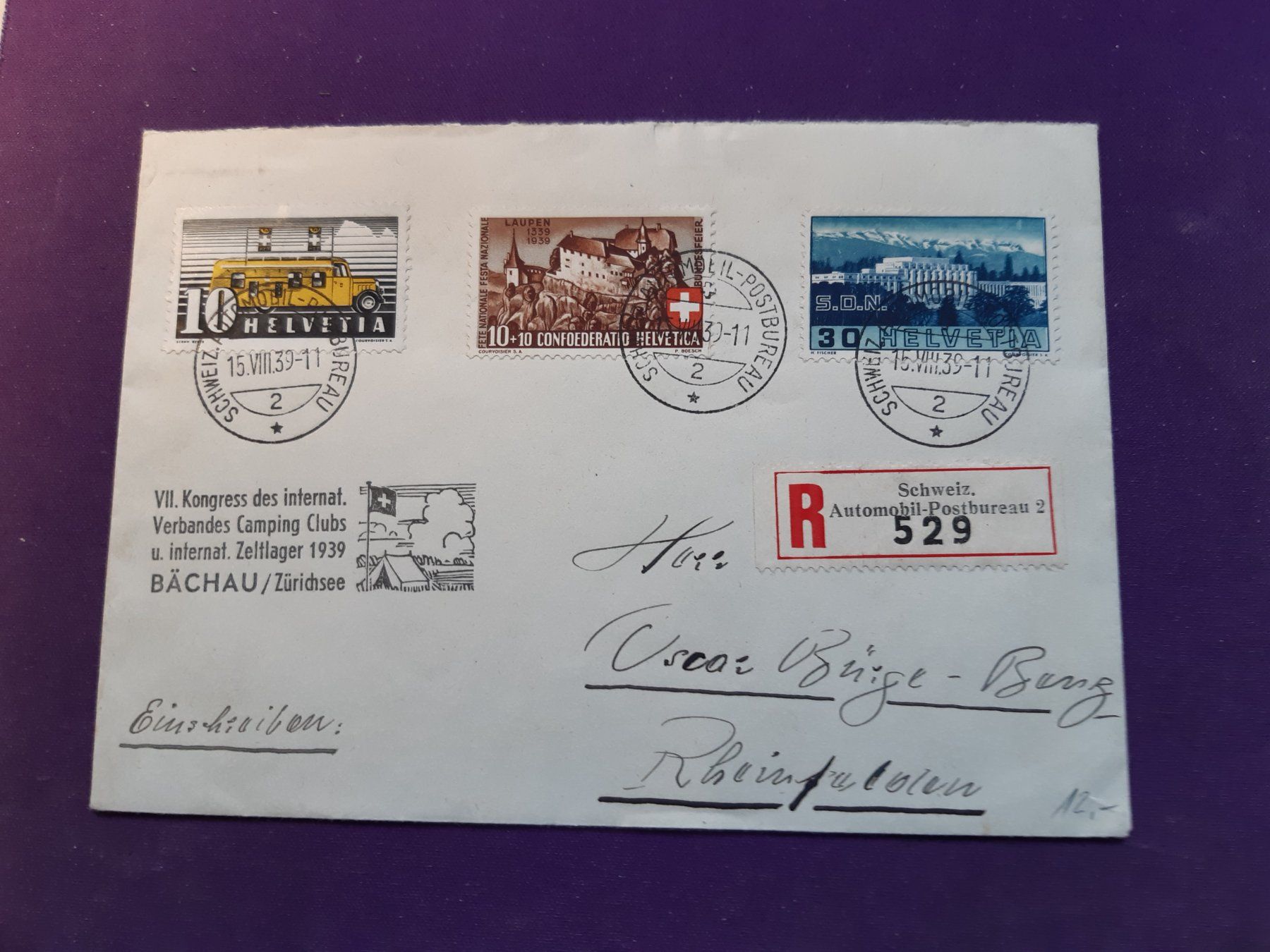 Tutti i francobolli: alter Brief von 1939 eingeschrieben, Wollerau-Rheinfelden – Usato da Wangs venduto da weisstannen01