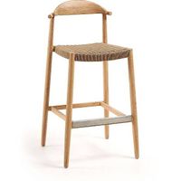 Kavehome Barhocker aus Holz Nina Akazie Natur Seil beige