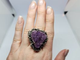 Handgefertigter Amethyst Ring, 925er Silber, Unikat!