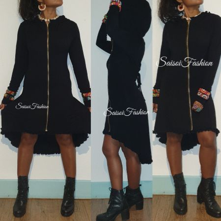Festival Frühling Goa elastisch schwarz Hoodie Kleid XS-L