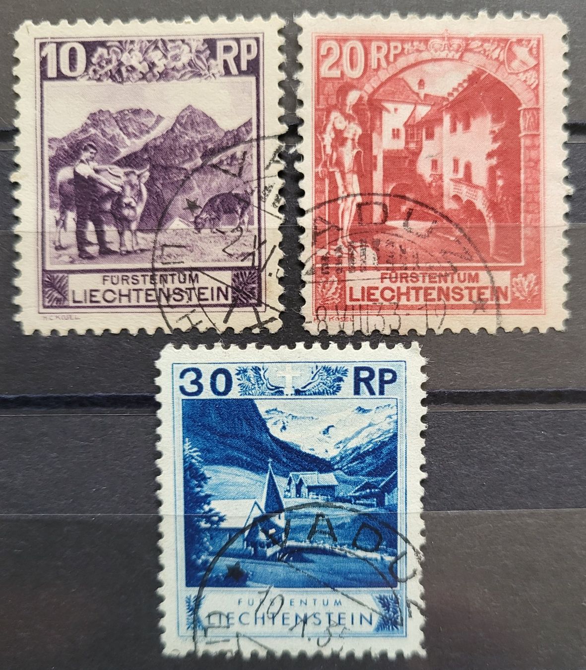 Tutti i francobolli: Liechtenstein, Landschaften, Mi 96-97A + 99B – Usato da Castione venduto da Rx-stamps