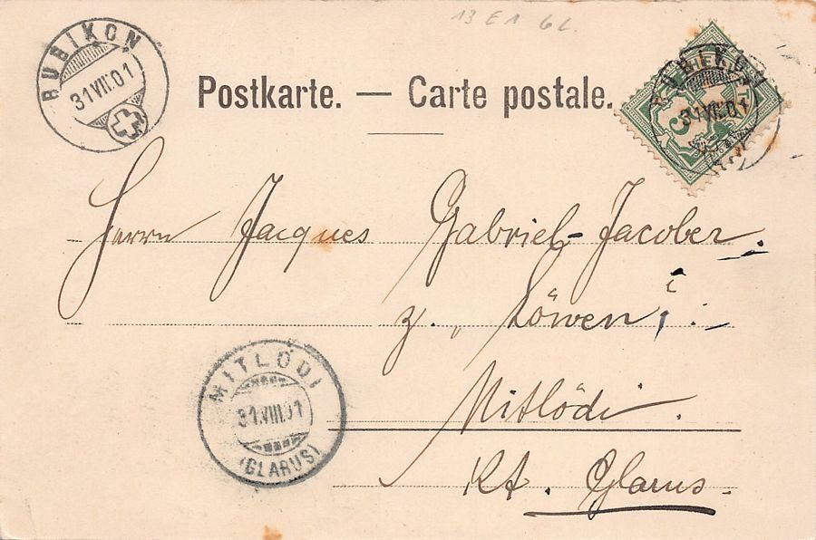 Cartoline postali: Glarus, Stadtkirche, gelaufen 1901 – Usato da Frauenfeld venduto da POML 1