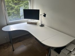 Schreibtisch weiss L-Form, gross, Höhe verstellbar 