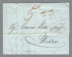 1846, LINEARE ROSSO CHIASSO SU BELLA FATTURA LITOGRAFATA