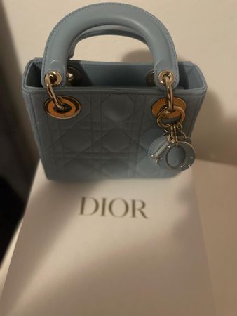 Dior Lady Mini Tasche Hellblau Leder Neuwertig Frühlings-...