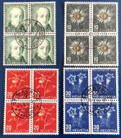 1943 Pro Juventute Viererblock Satz Zentrum-Stempel