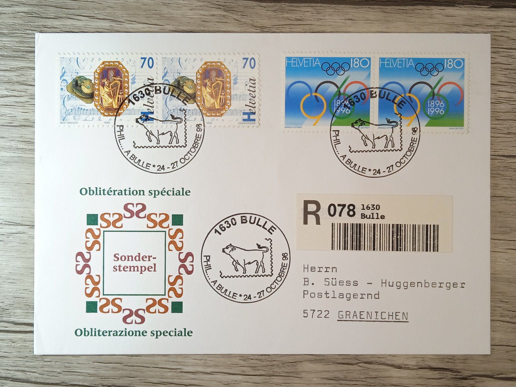 Tutti i francobolli: TR51 Enveloppe + Timbre Suisse 1996 – Usato da Cousset venduto da Patrick_Collections