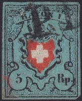 15II.f (grünlichblau) Type 29 A2-U, kreuzfrei-O, Kat: 850.-