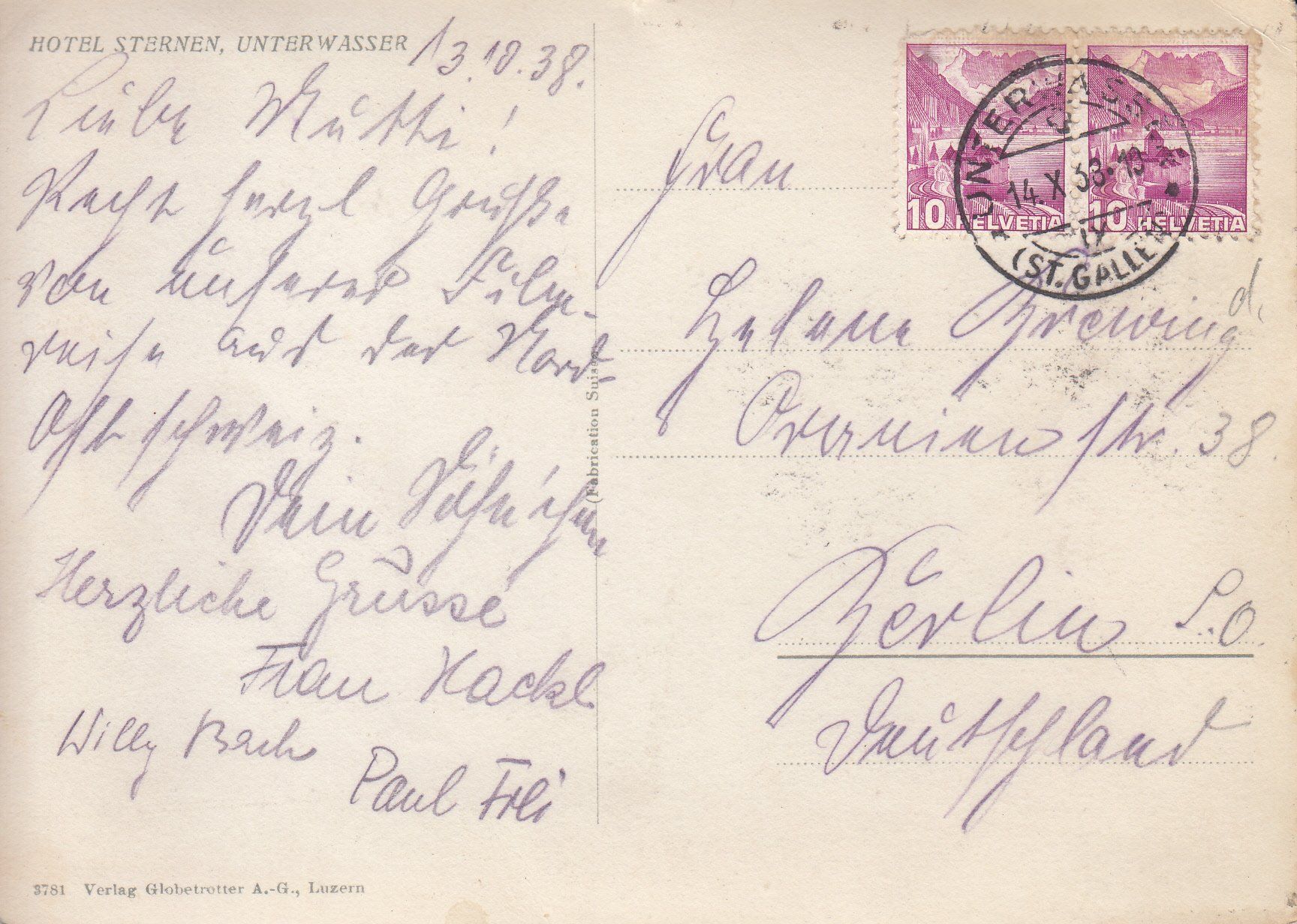 Cartoline postali: Kuhboden Unterwasser 1938 – Usato da Bürglen TG venduto da StampGraf 1