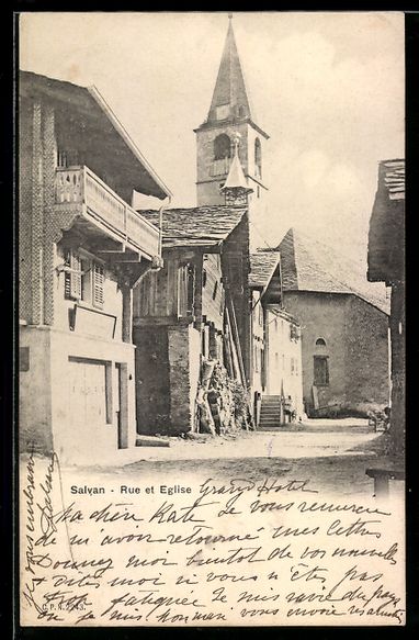 Cartoline postali: AK Salvan, Rue et Eglise, 1907 – Usato da Berlin venduto da bartko-reher