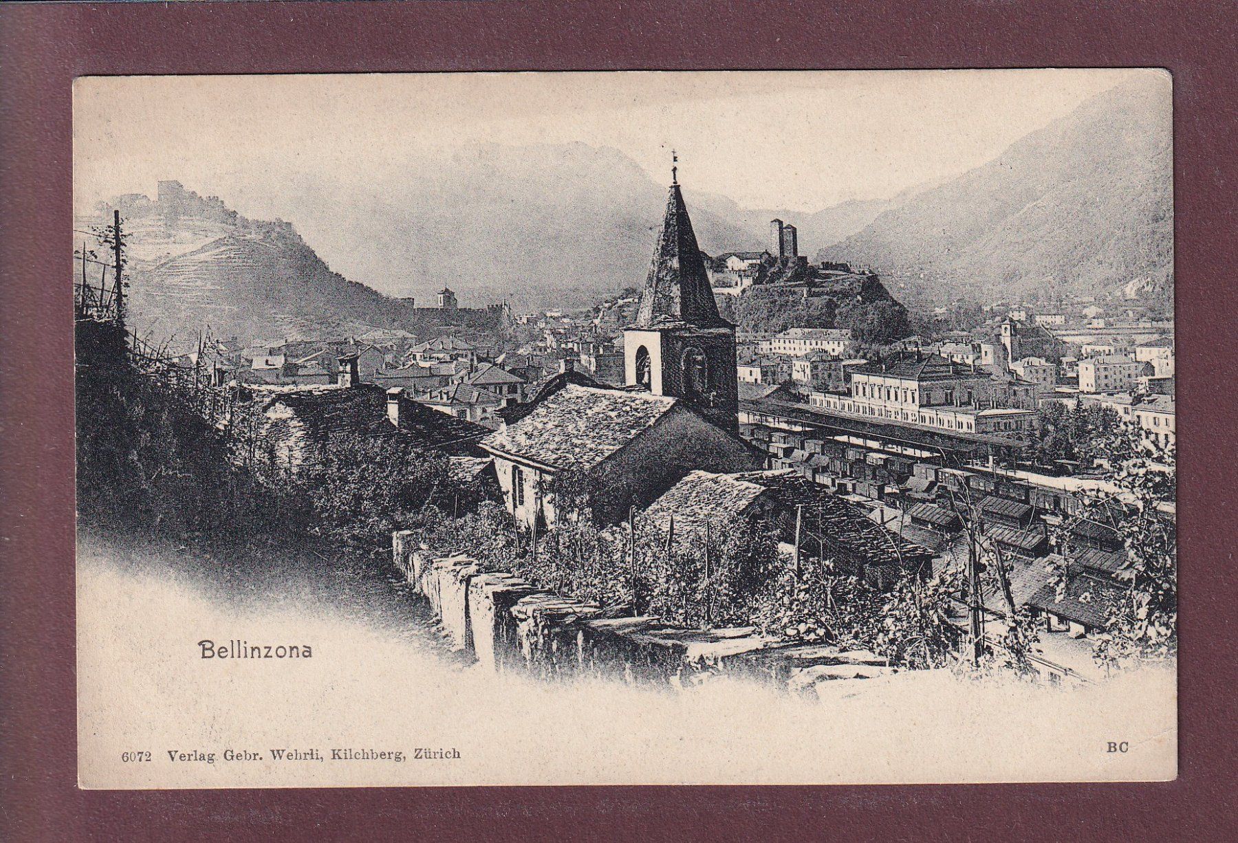 Ansichtskarten: BELLINZONA - Chiesa - Stazione – Gebraucht aus Pully von nicecards