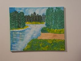 Flusslandschaft im Grünen – handgemaltes Unikat