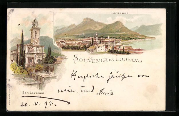 Cartoline postali: Litho Lugano, San Lorenzo, Ortsansicht m – Usato da Berlin venduto da bartko-reher