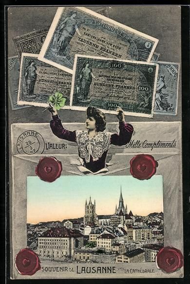 Cartoline postali: Lausanne, La Cathedrale, Geldscheine, Si – Usato da Berlin venduto da bartko-reher