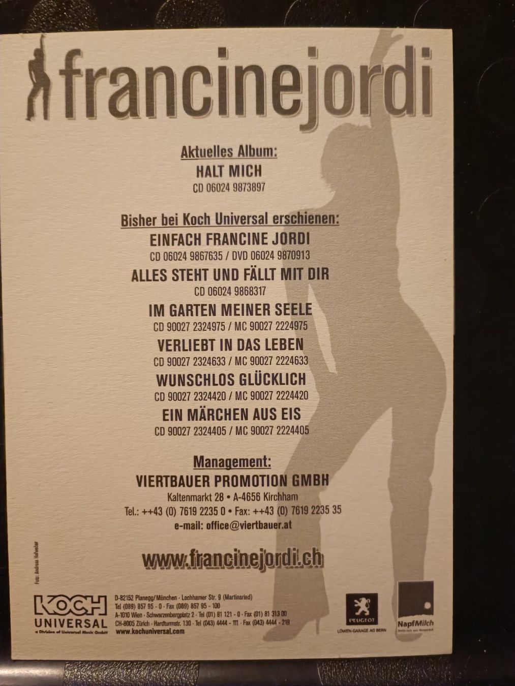 Autografi: Francine Jordi - handsignierte Autogrammkarte – Usato da Menziken venduto da Artographs 1