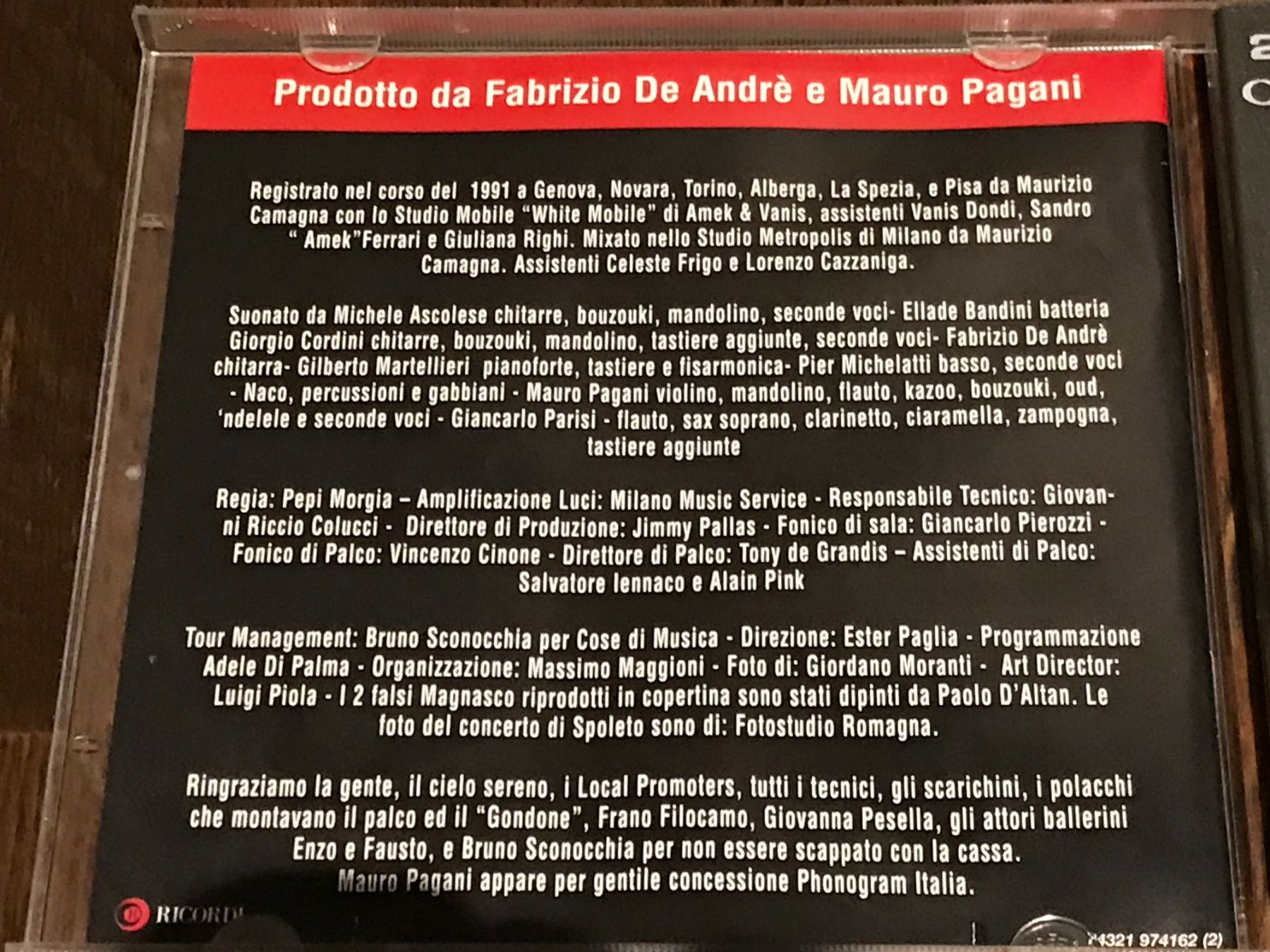 CD: FABRIZIO DE ANDRE - 1991 Concerti - 2CD – Usato da Buchs AG venduto da Archie 1