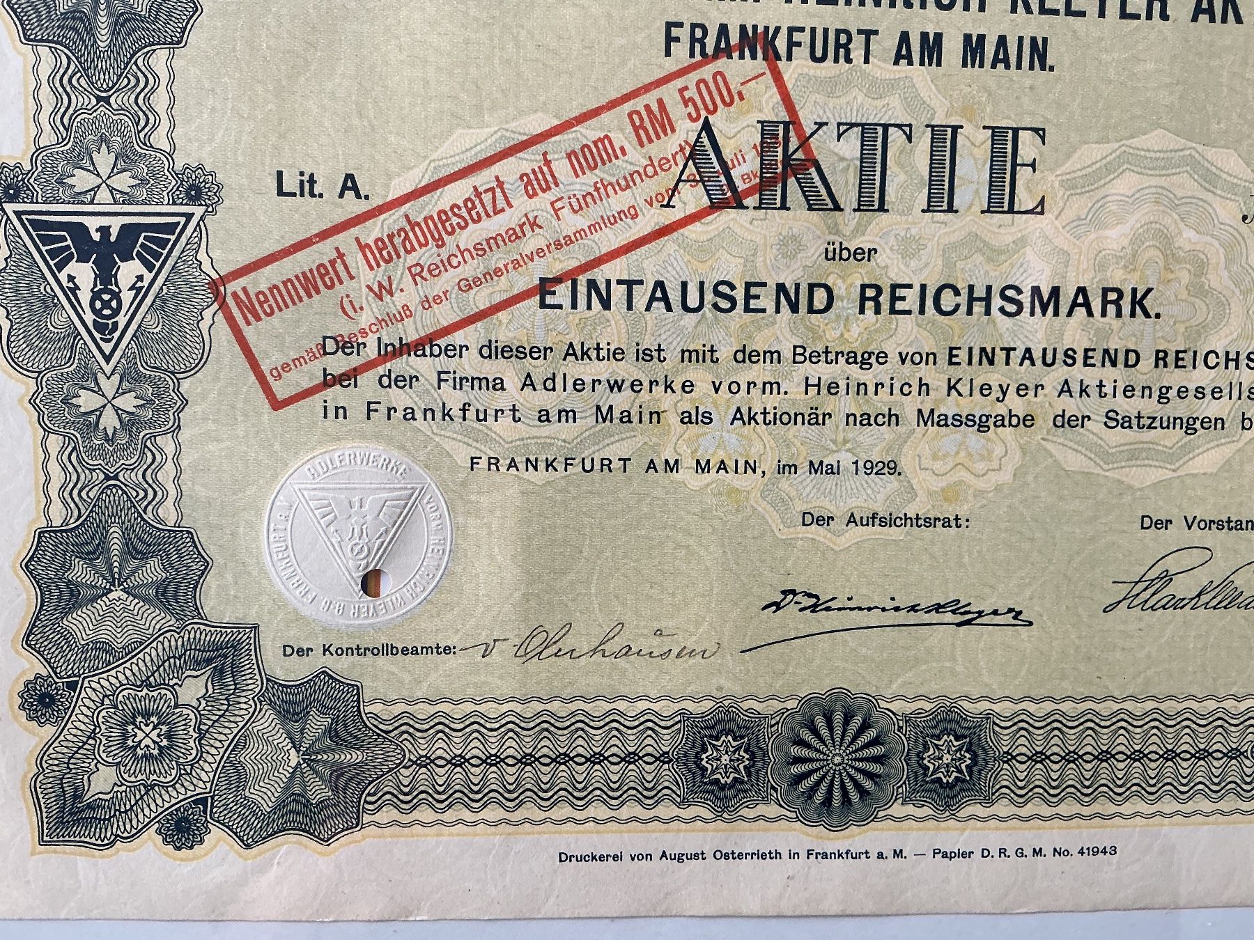 Documenti: Adlerwerke Aktie 1929 – Usato da Horw venduto da adler65 2