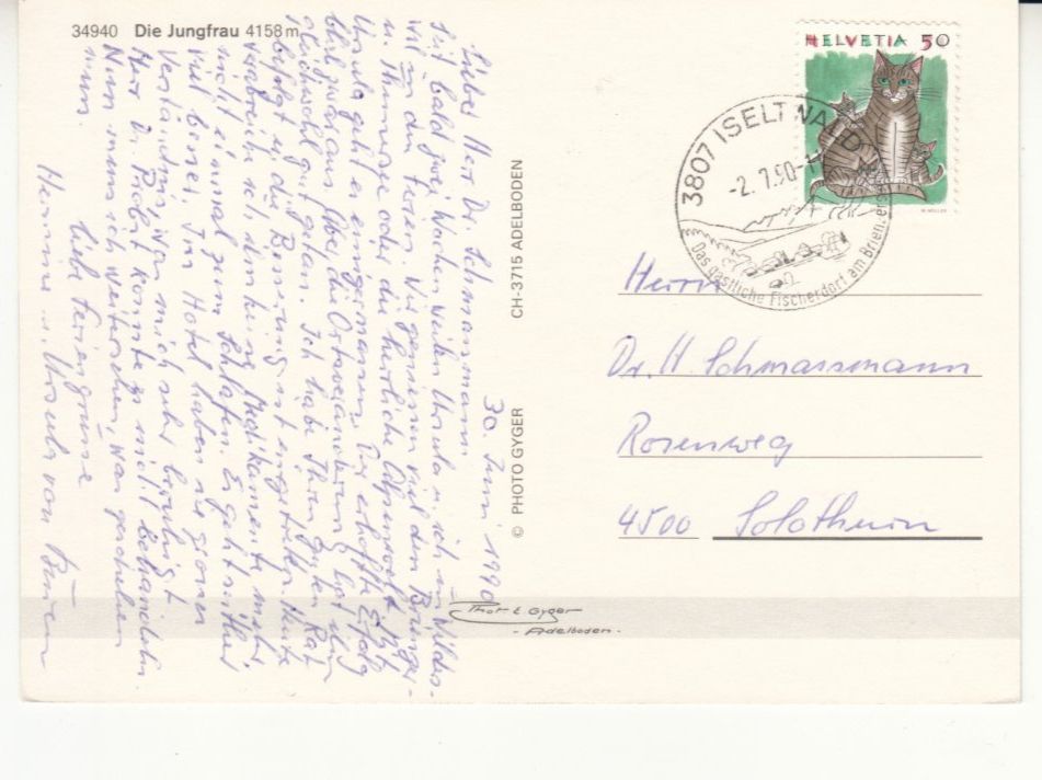 Cartoline postali: Jungfrau 1990 – Usato da Bürglen TG venduto da StampGraf 1