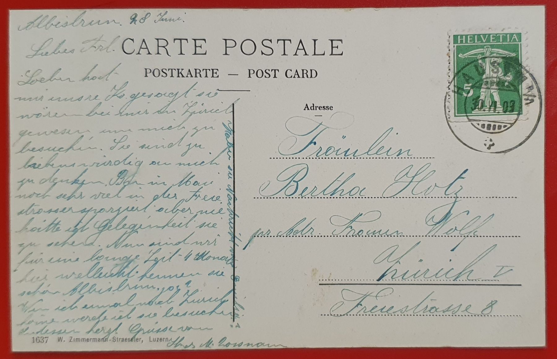 Ansichtskarten: Kurhaus Albisbrunn 1909 – Gebraucht aus Kreuzlingen von Rschweiz1 1