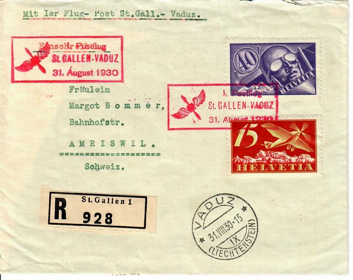 Tutti i francobolli: Flugpost, St.Gallen - Vaduz 1930 – Usato da Hochdorf venduto da Ziegel-16