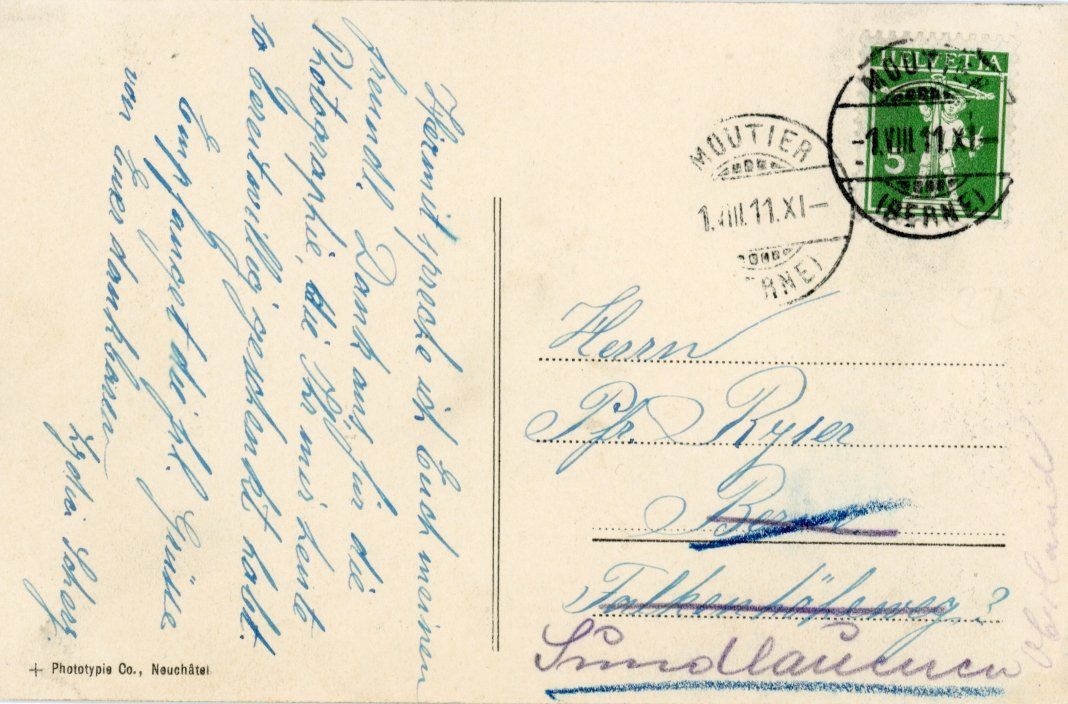 Cartoline postali: Moutier   JU         en 1911 – Usato da Brig venduto da Valcards54 1
