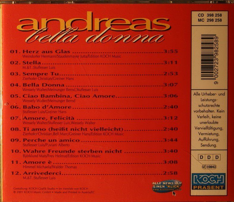 CD: Andreas – Bella Donna – Usato da Luzern venduto da CONTENTI 2