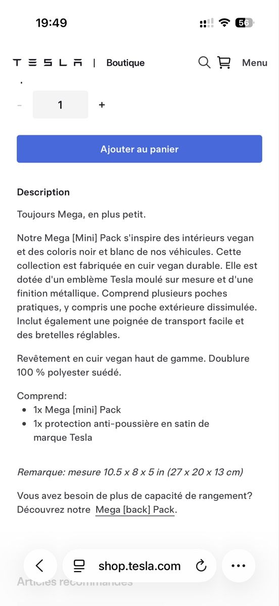 Sacs à dos: Mega Mini Pack Tesla  – Neuf avec emballage d'origine à Bernex par pre_hbr2 3