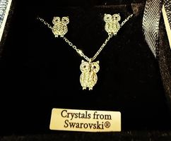 925er Silber-Set mit Eule & Swarovski Halskette & Ohrstecke