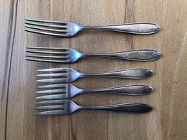 5 Gabeln WMF Patent Jugendstil versilbert Antik mit Punze