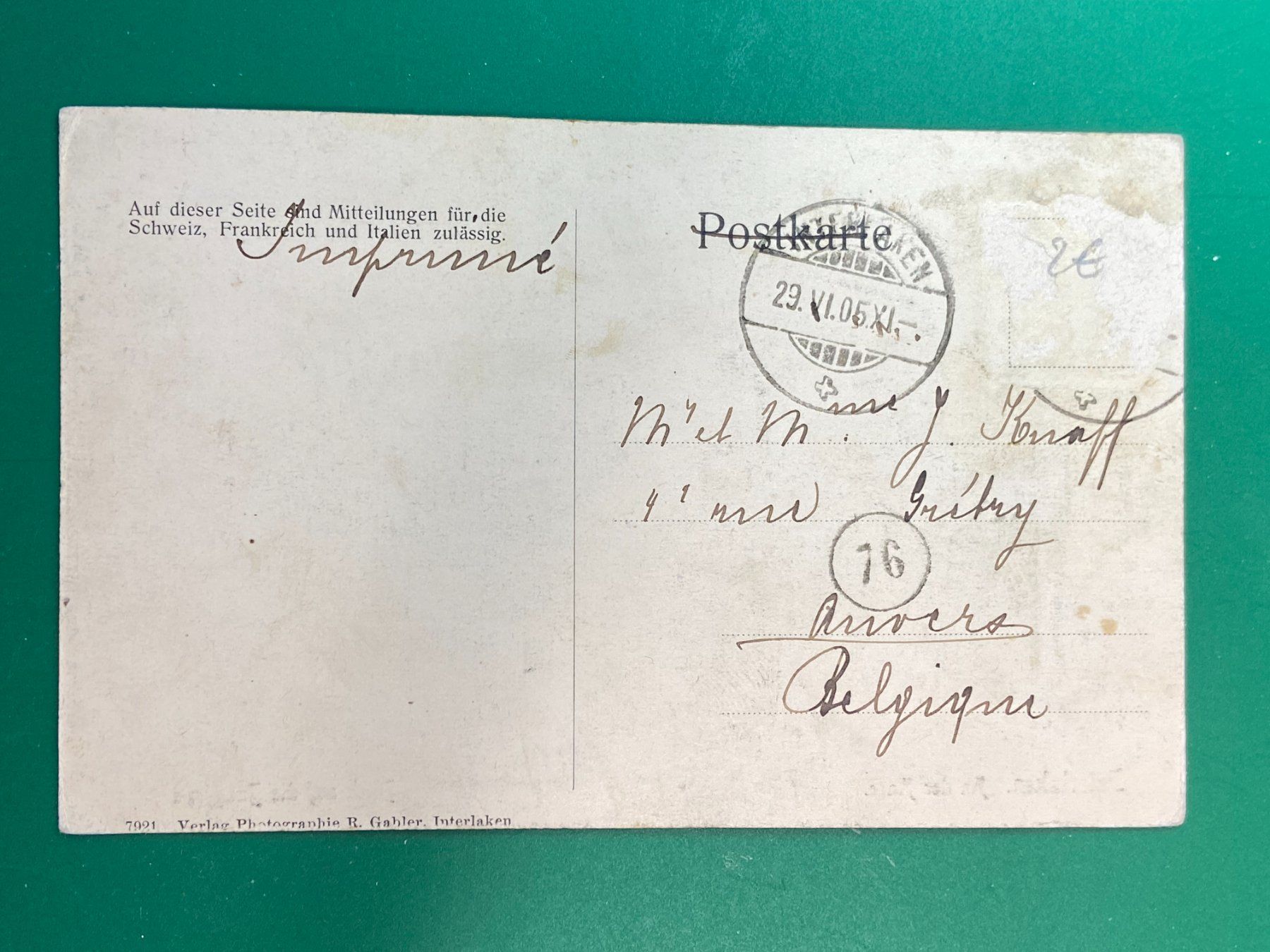 Cartoline postali: Interlaken, An der Aare - 1905 – Usato da Steg VS venduto da danwer74 1