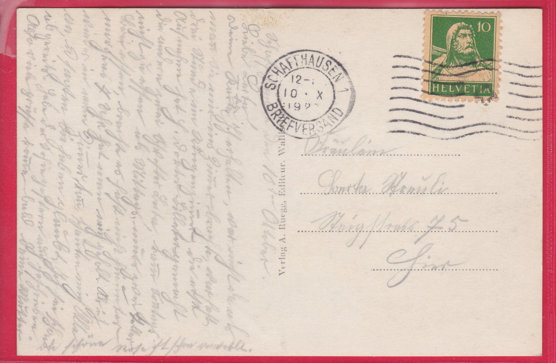 Ansichtskarten: SCHAFFHAUSEN VOM MUNOT AUS, 10.10.1923 – Gebraucht aus Oberrieden von Gebirgsstelze 1
