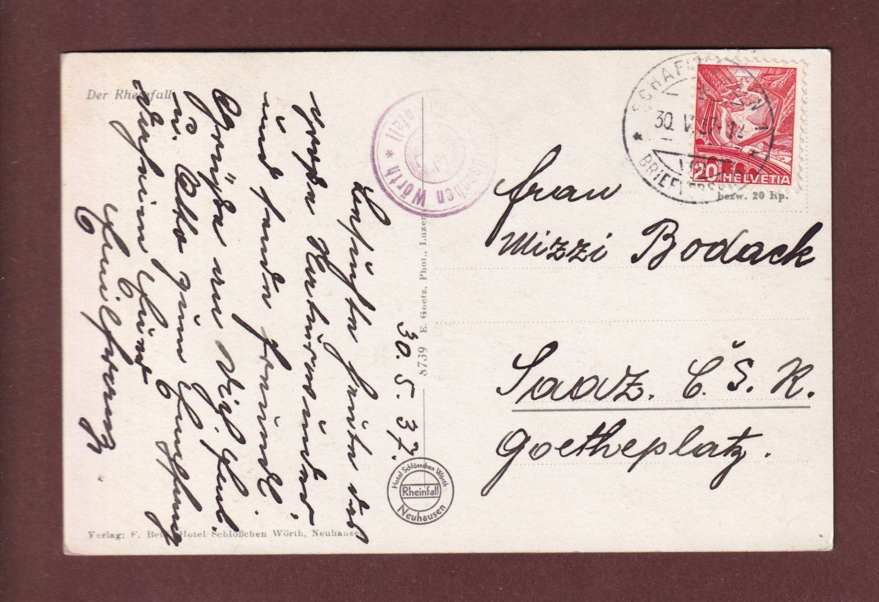 Cartes postales: RHEINFALL - 1937 – D'occasion à Pully par nicecards-shop 1