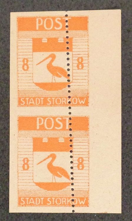 STORKOW 1946: 8 Pf., Paar mit deplatzierter Perforation, ** (Neu ...
