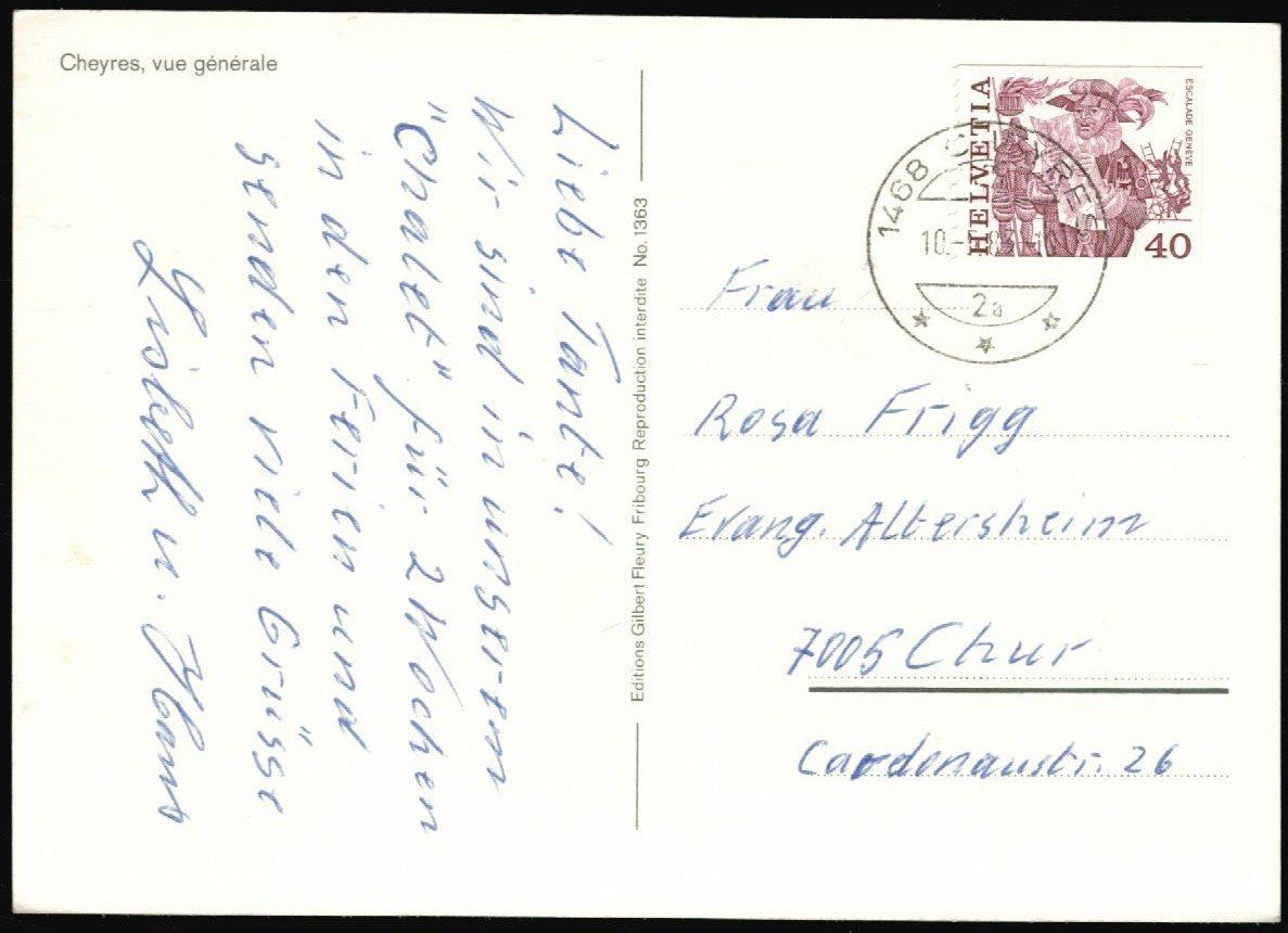 Cartoline postali: AK Cheyres 1983 – Usato da Zürich venduto da Tolima194 1