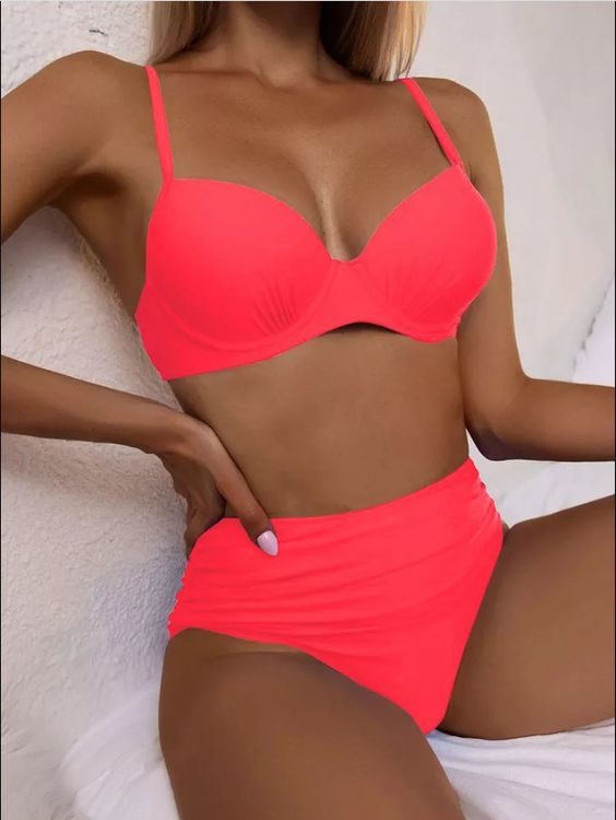 Neuer Bikini Mit Hoher Taille Leucht Pink Gr Xs 222422 Kaufen Auf